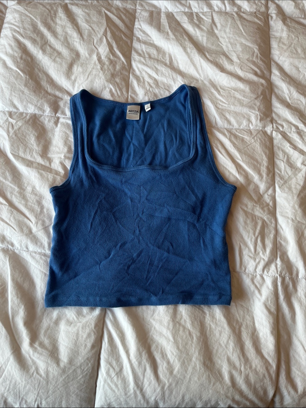 Aritzia Deep Blue Ribbed Square-Neck Crop Tank